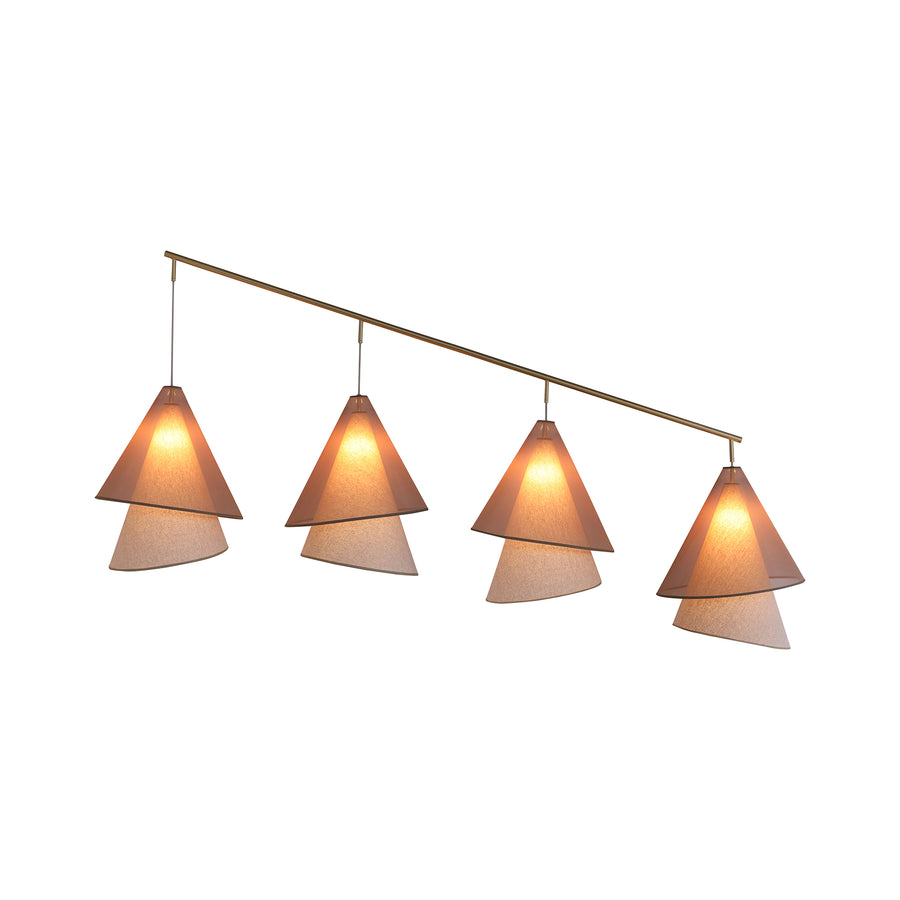 Pendente CASQUINHA® horizontal 2 cúpula voal marrom com cúpula externa linho natural