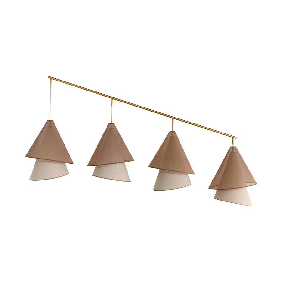 Pendente CASQUINHA® horizontal 2 cúpula voal marrom com cúpula externa linho natural