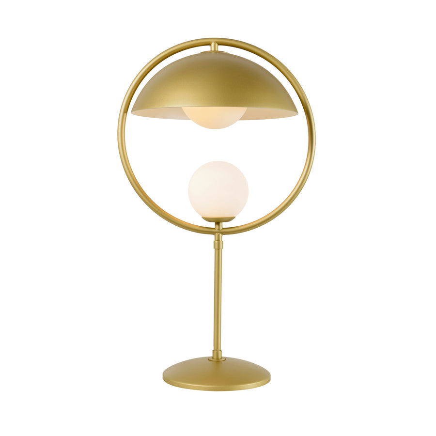 Abajur TAO haste e circulo latão escovado brilho + cúpula microtextura dourada