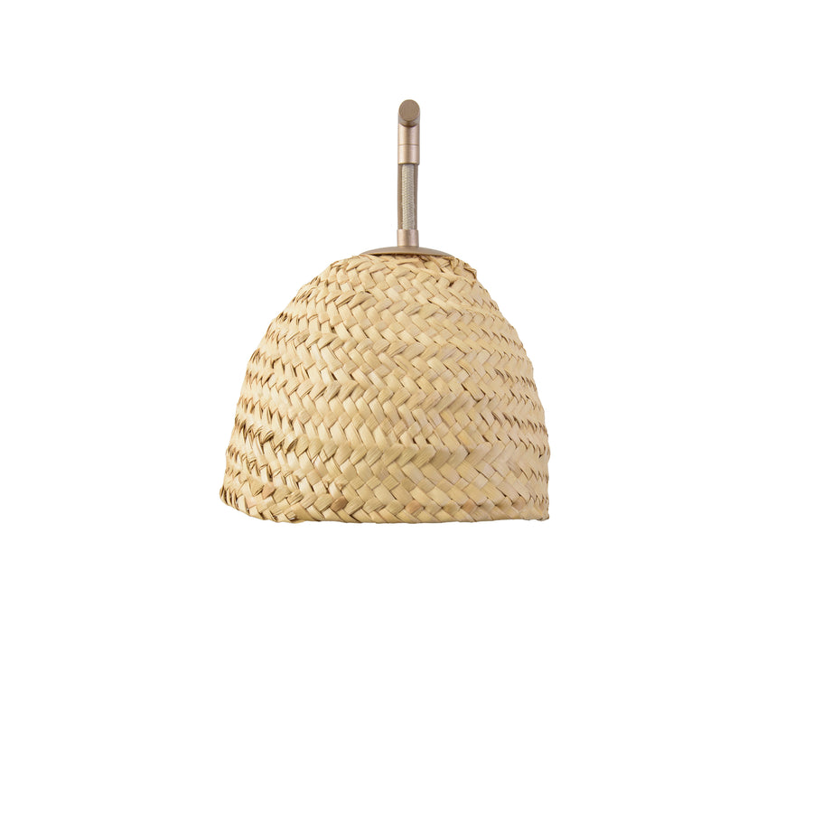 Pendant CARAÍVA double natural woven straw basket and polished brass finish