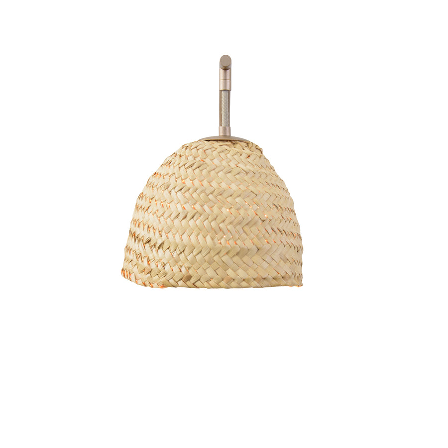 Pendant CARAÍVA double natural woven straw basket and polished brass finish