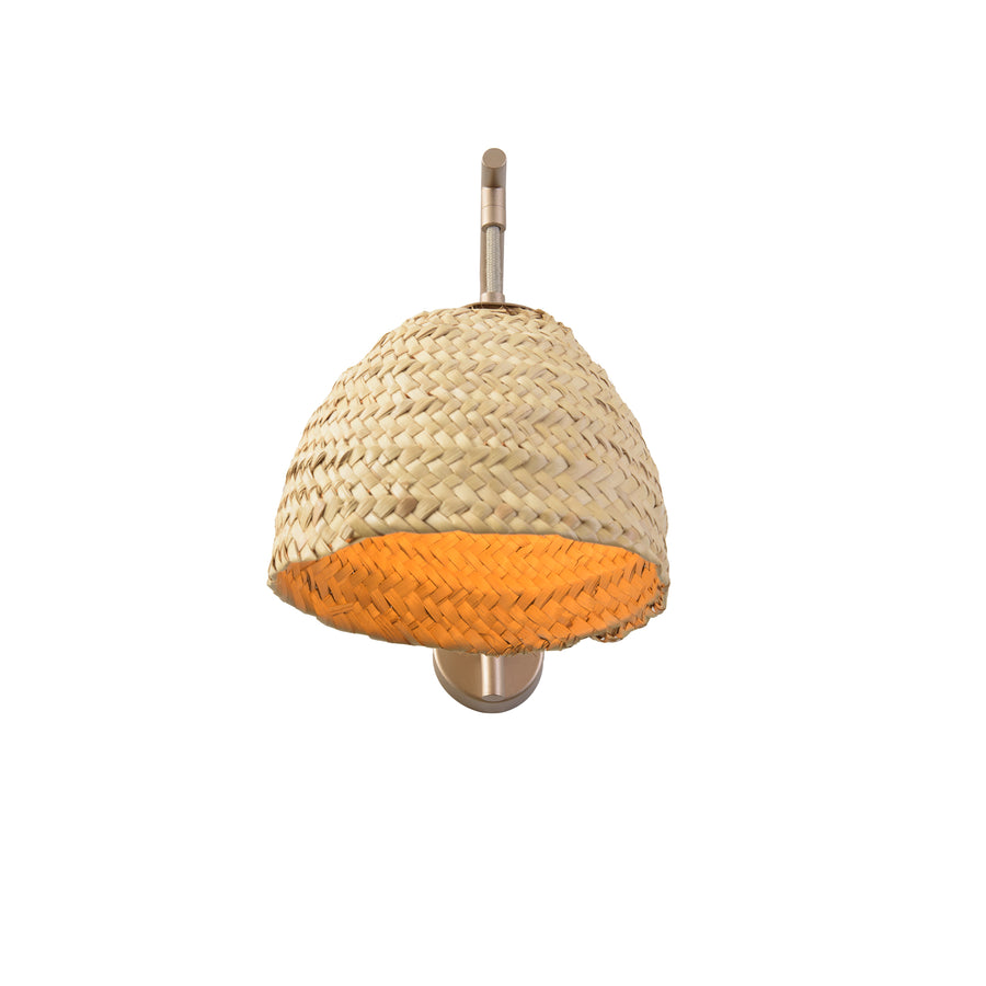 Pendant CARAÍVA double natural woven straw basket and polished brass finish