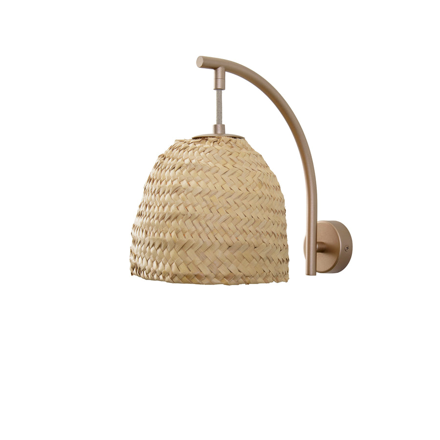 Pendant CARAÍVA double natural woven straw basket and polished brass finish