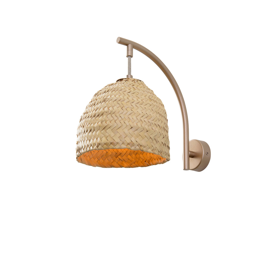 Pendant CARAÍVA double natural woven straw basket and polished brass finish