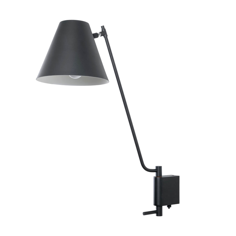 Wall light LEME black microtexture shade + matte brushed brass base and stem