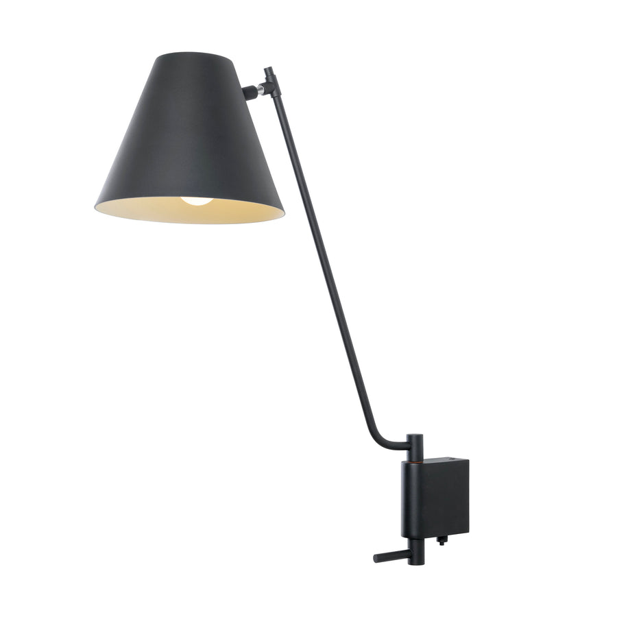 Wall light LEME black microtexture shade + matte brushed brass base and stem