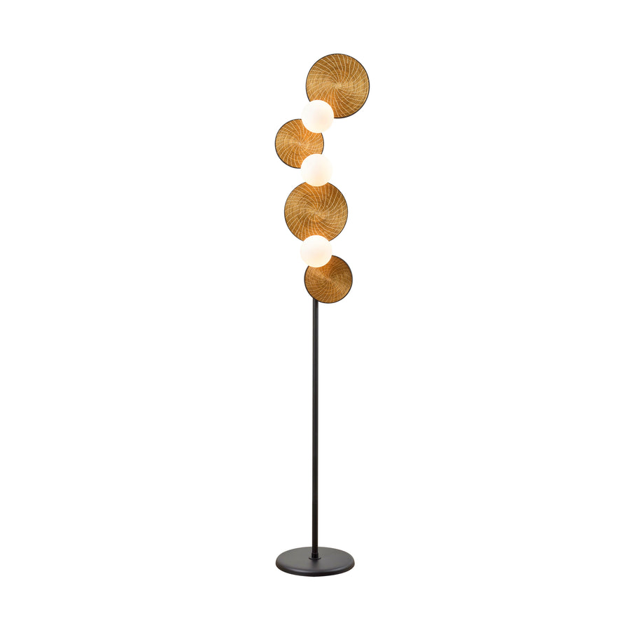 Luminária de piso BRUTA 03 globos microtextura preta + capim dourado