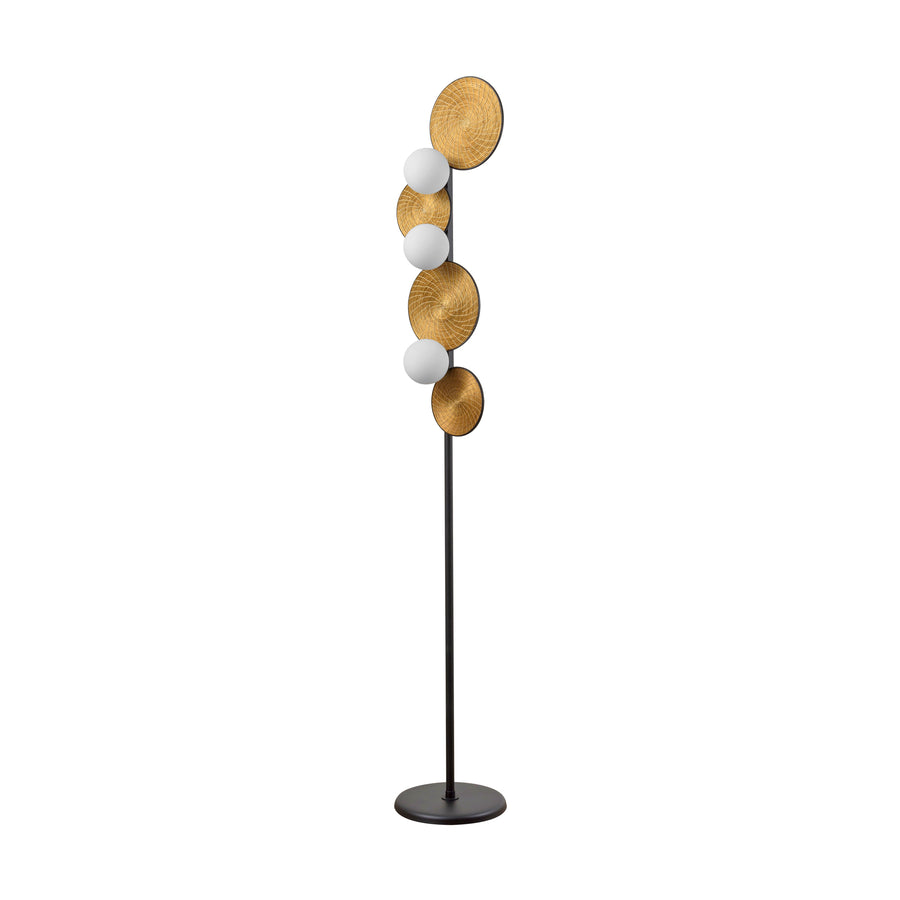 Luminária de piso BRUTA 03 globos microtextura preta + capim dourado