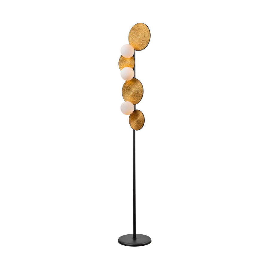 Luminária de piso BRUTA 03 globos microtextura preta + capim dourado