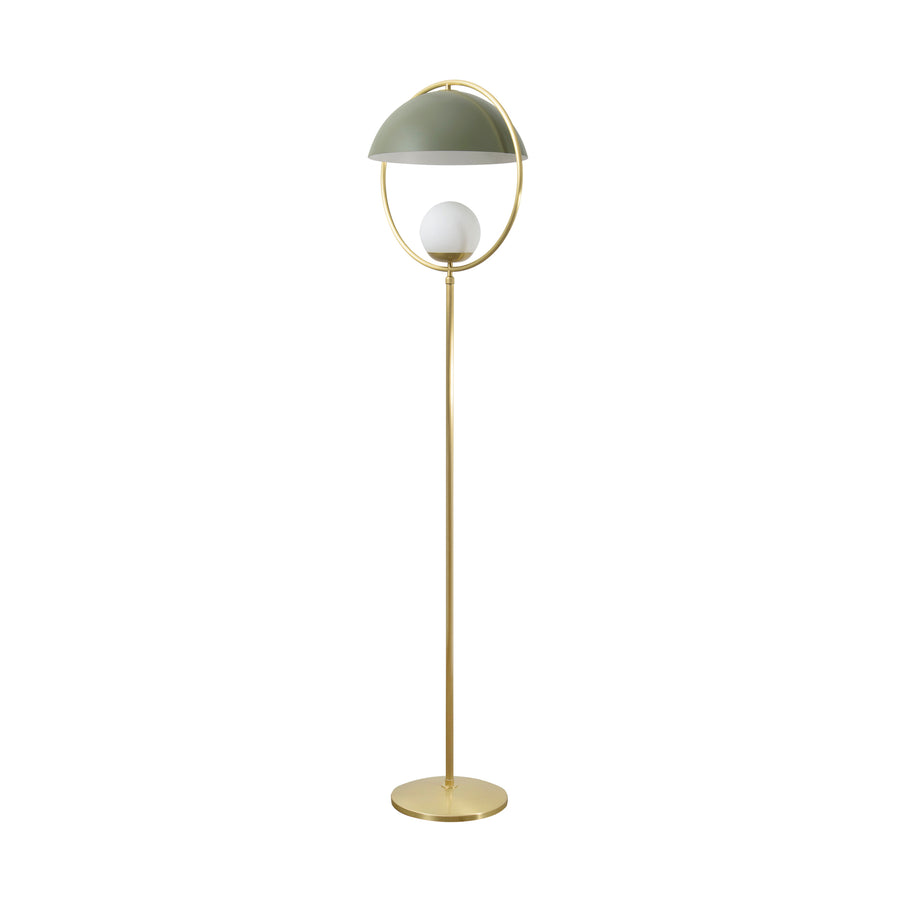 Luminária de piso TAO haste e círculo latão escovado brilho + cúpula microtextura verde
