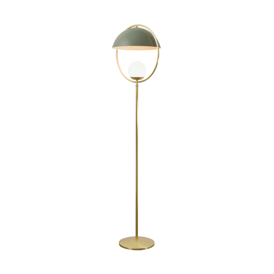 Luminária de piso TAO haste e círculo latão escovado brilho + cúpula microtextura verde