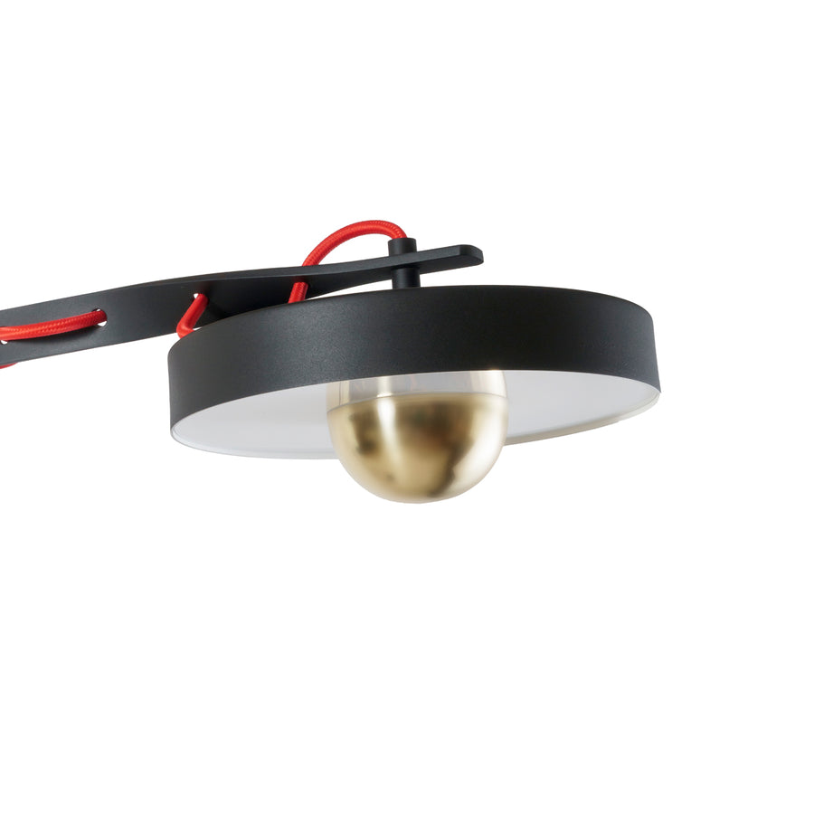 Luminária de piso ZIGUE-ZAGUE microtextura preta + acrílico + botão latão polido e fio vermelho