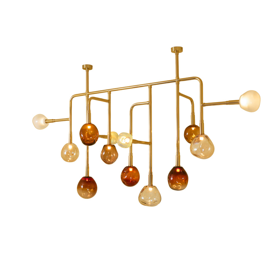 lustre CIPÓ G latão polido + globos de vidro soprado colorido