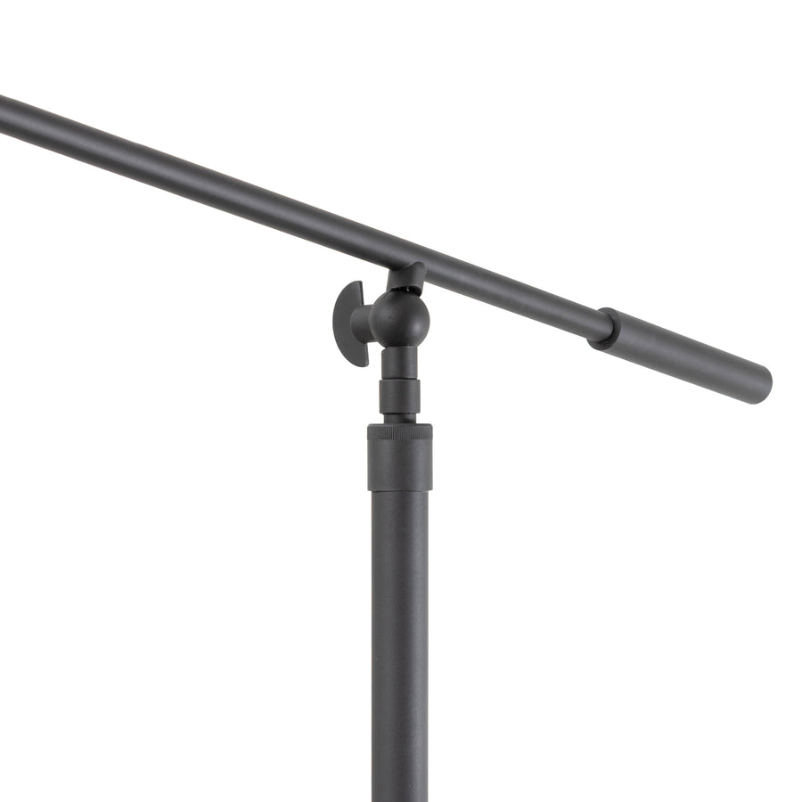 Luminária de piso ELO haste e cúpula microtextura preta + tampo duplo ebanizado