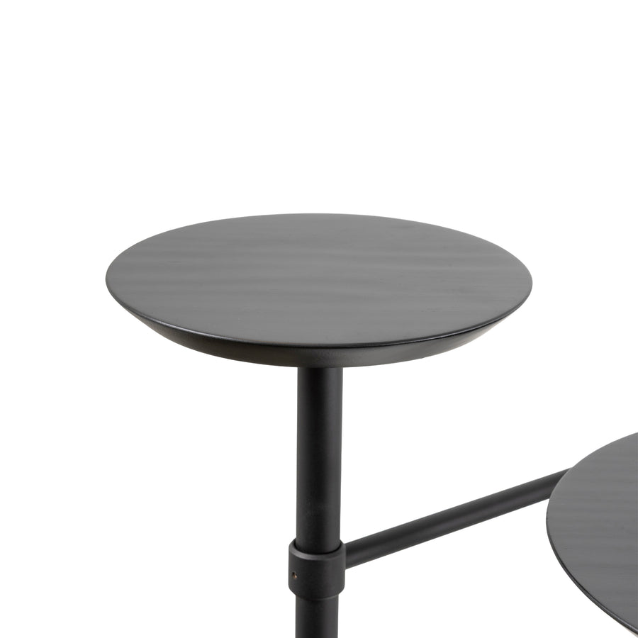 Luminária de piso ELO haste e cúpula microtextura preta + tampo duplo ebanizado