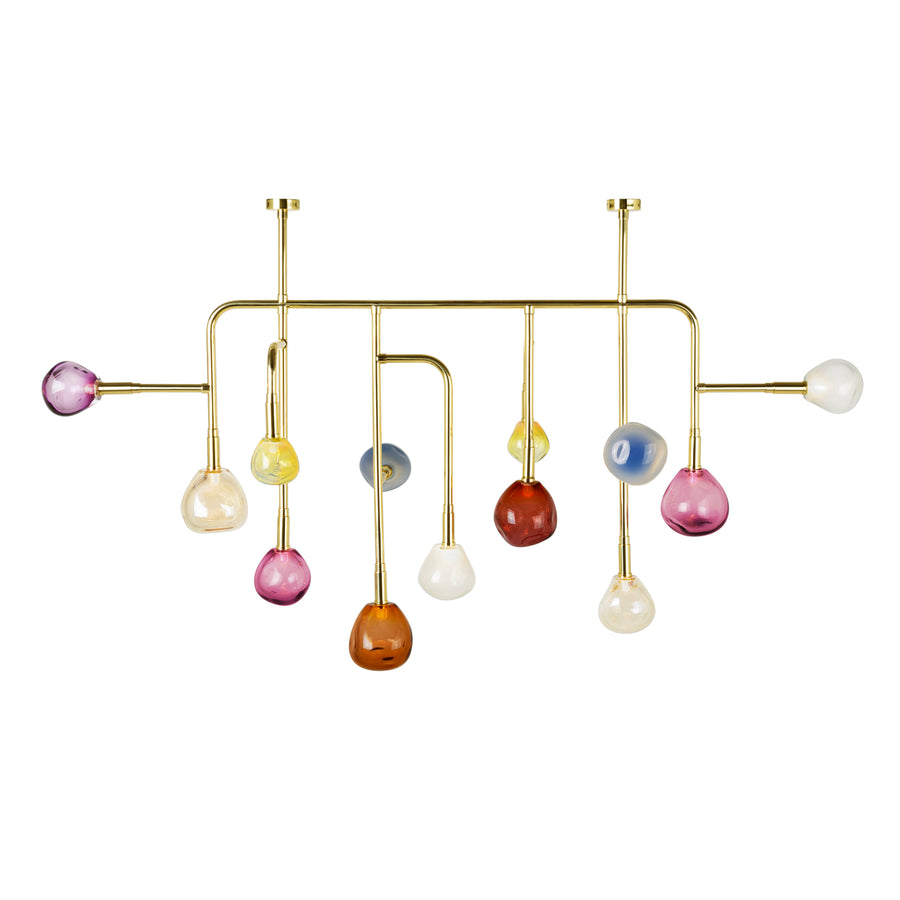 lustre CIPÓ® G latão polido + globos de vidro soprado coloridos