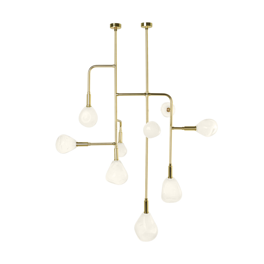 lustre CIPÓ® M latão polido + globos de vidro soprado pérola