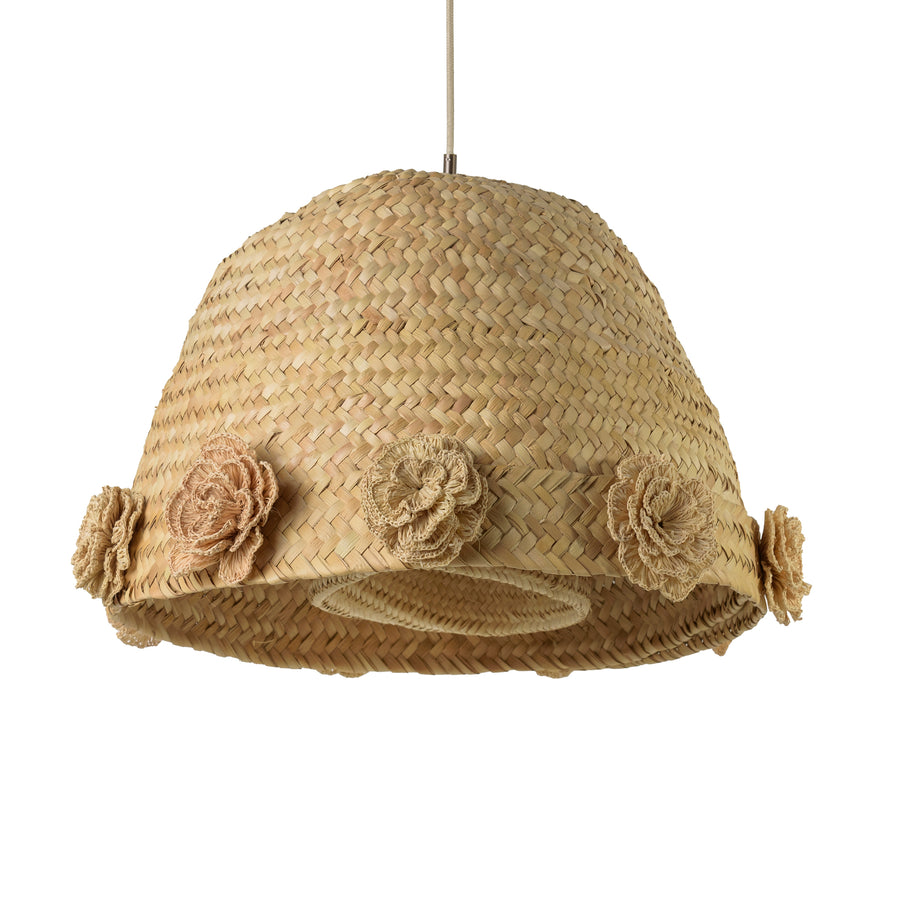 Pendant CARAÍVA double natural woven straw basket and polished brass finish