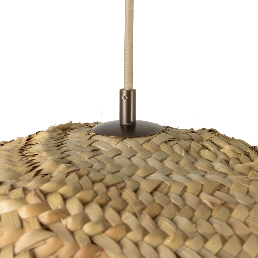 Pendant CARAÍVA double natural woven straw basket and polished brass finish