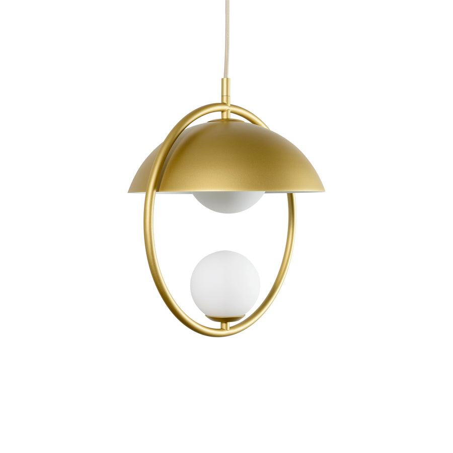 Pendente TAO 1 círculo latão polido + cúpula microtextura dourado