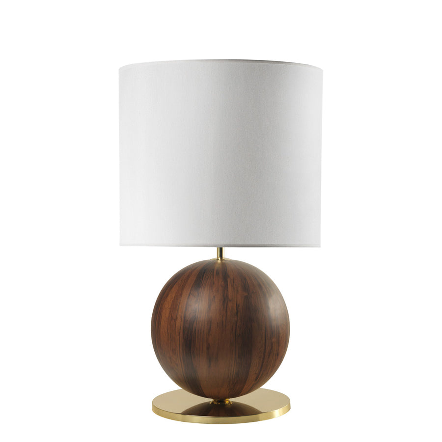 Lampshade IMBU 01 polished brass + sphere with imbuia wood blade + white linen shade