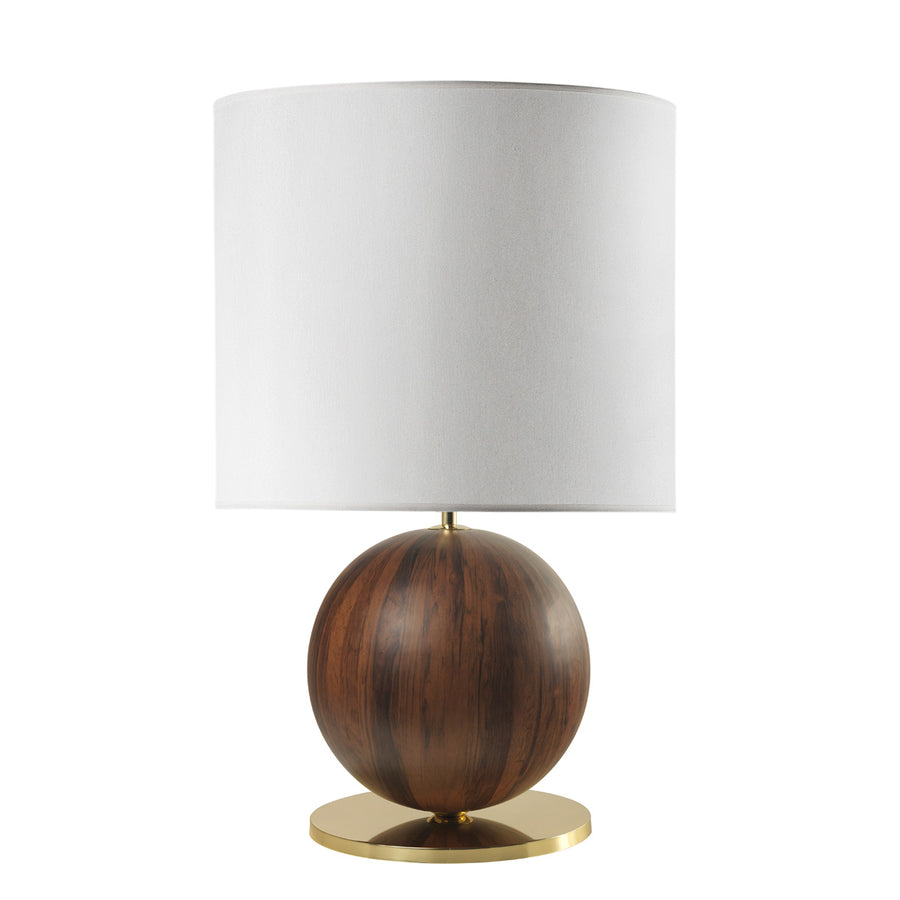 Lampshade IMBU 01 polished brass + sphere with imbuia wood blade + white linen shade