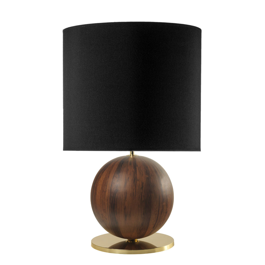 Lampshade IMBU 01 polished brass + sphere imbuia wood blade + black linen shade