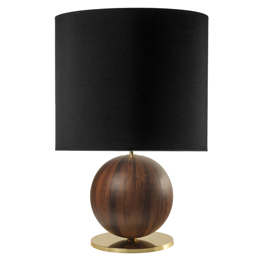 Lampshade IMBU 01 polished brass + sphere imbuia wood blade + black linen shade