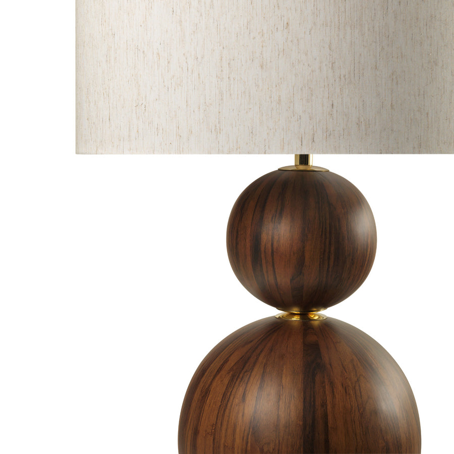 Lampshade IMBU 02 polished brass + sphere with imbuia wood blade + white linen shade