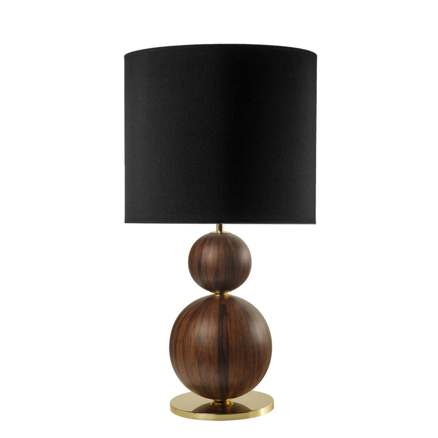 Lampshade IMBU 02 polished brass + sphere imbuia wood blade + black linen shade