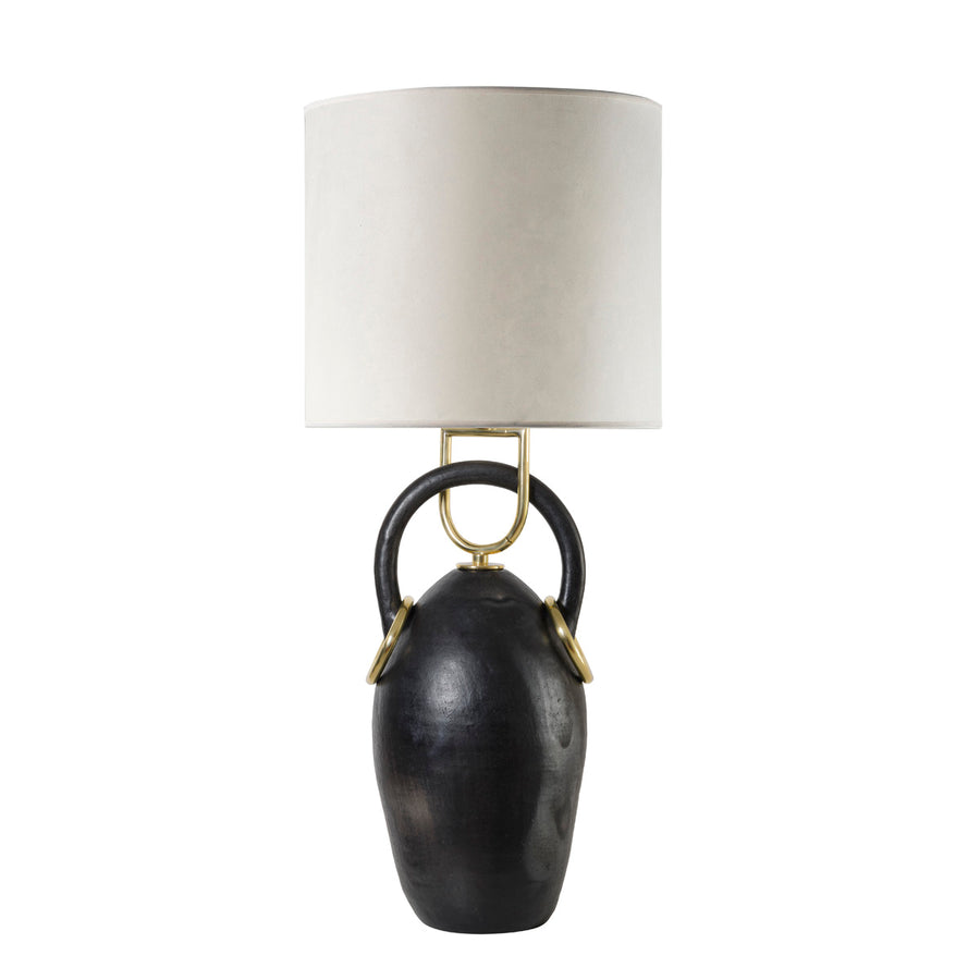 Lampshade PONTE clay structure (black painting) + polished brass + tracing parchment dome