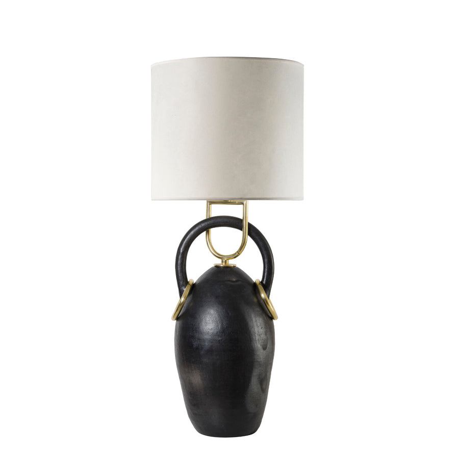 Lampshade PONTE clay structure (black painting) + polished brass + tracing parchment dome