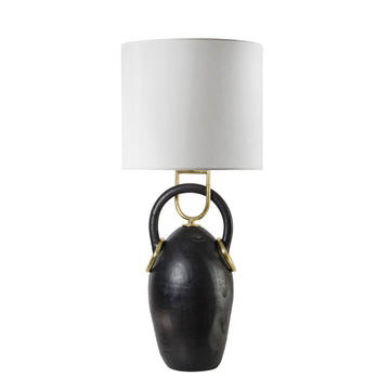 Lampshade PONTE clay structure (black painting) + polished brass + white linen dome