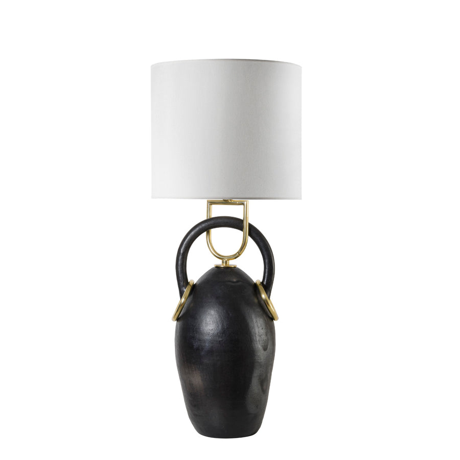 Lampshade PONTE clay structure (black painting) + polished brass + white linen dome