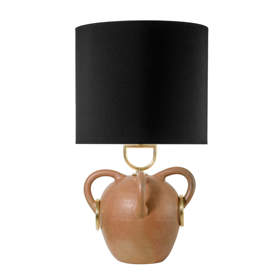 Lampshade FONTE clay structure + polished brass + black linen dome