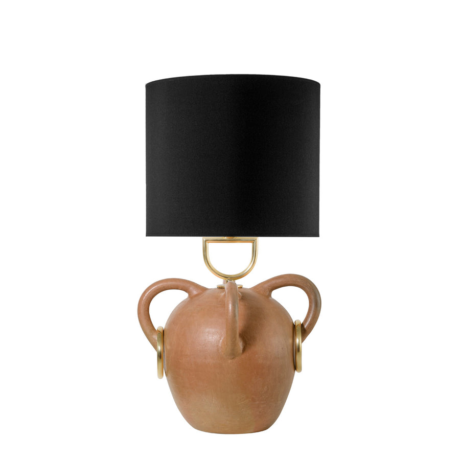 Lampshade FONTE clay structure + polished brass + black linen dome