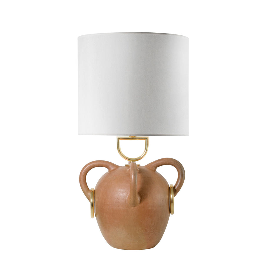 Lampshade FONTE clay structure + polished brass + white linen dome