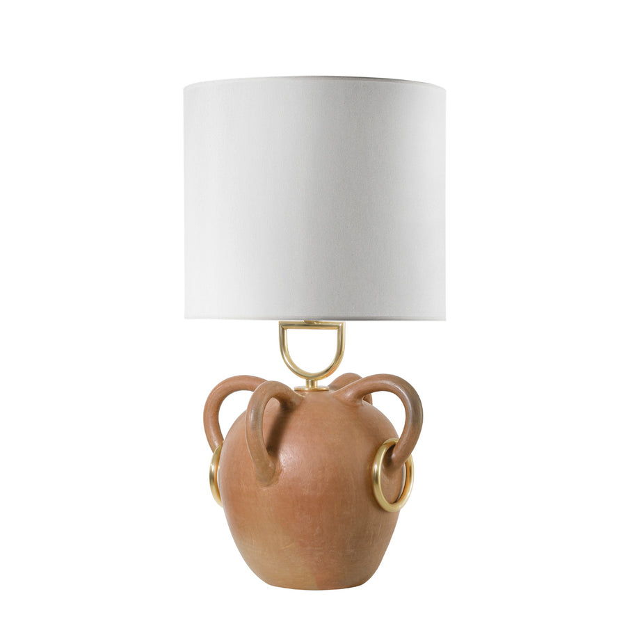 Lampshade FONTE clay structure + polished brass + white linen dome