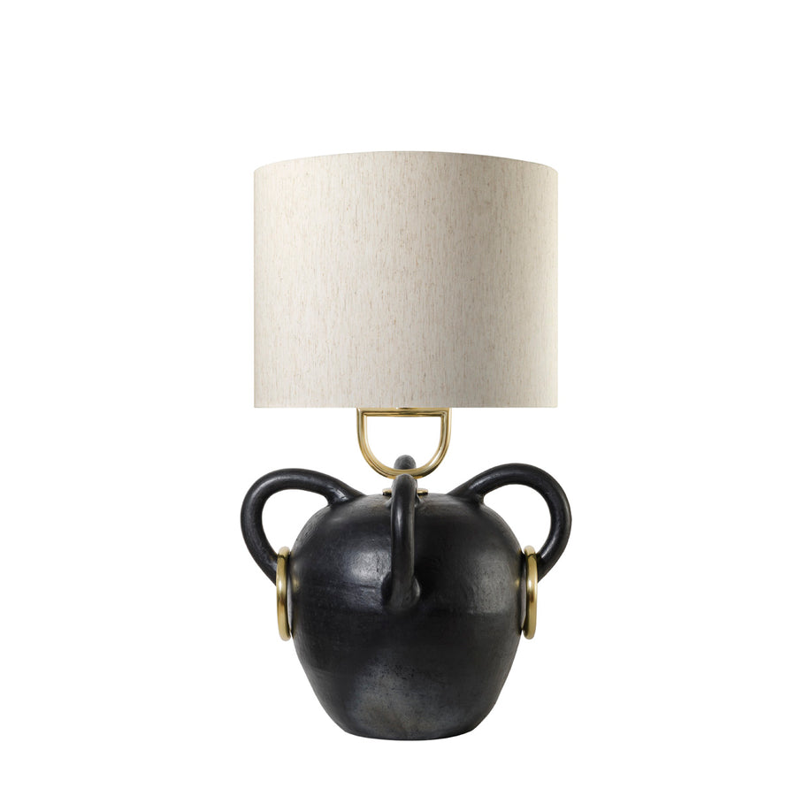 Lampshade FONTE + clay structure + polished brass + unbleached linen dome
