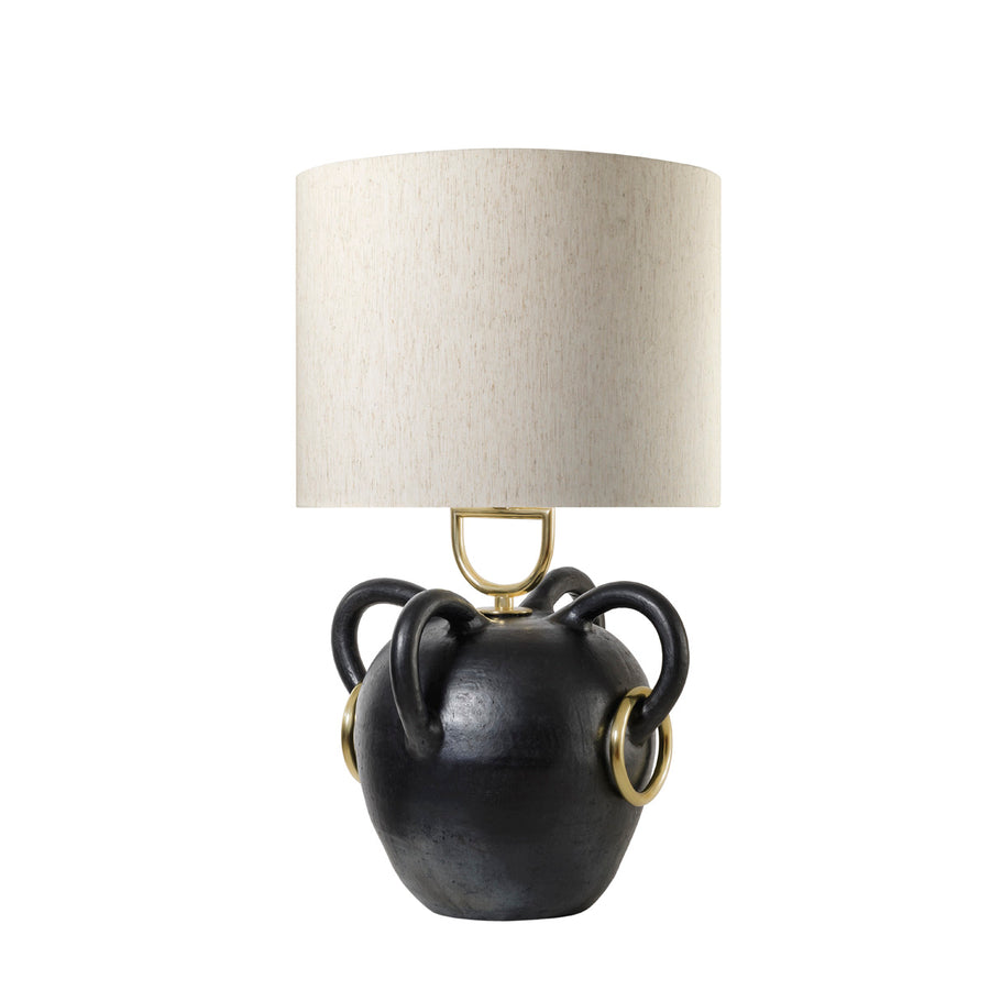 Lampshade FONTE + clay structure + polished brass + unbleached linen dome
