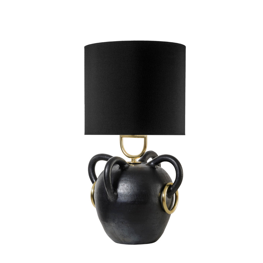 Lampshade FONTE clay structure (black painting) + polished brass + black linen dome