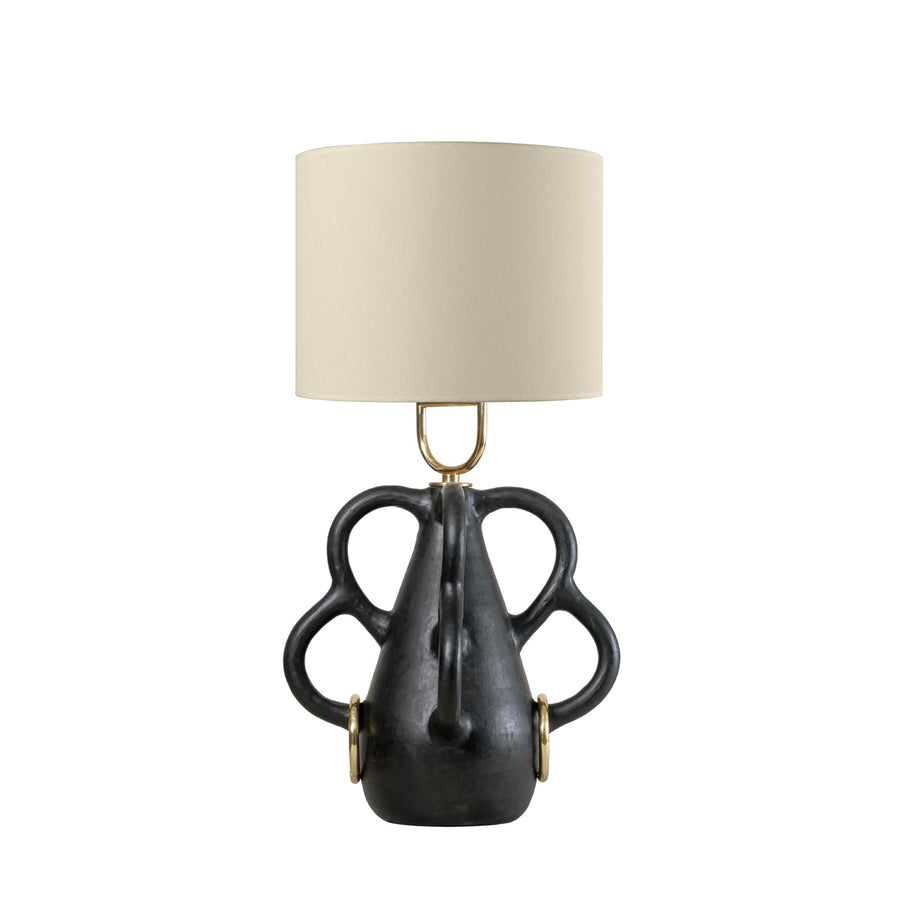 Lampshade CHAFARIZ clay structure (black paiting) + polished brass + unbleached linen dome