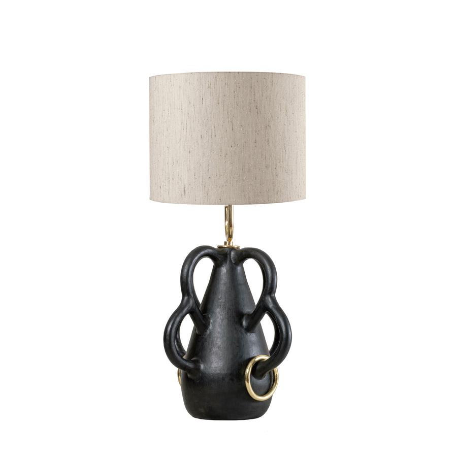 Lampshade CHAFARIZ clay structure (black paiting) + polished brass + unbleached linen dome