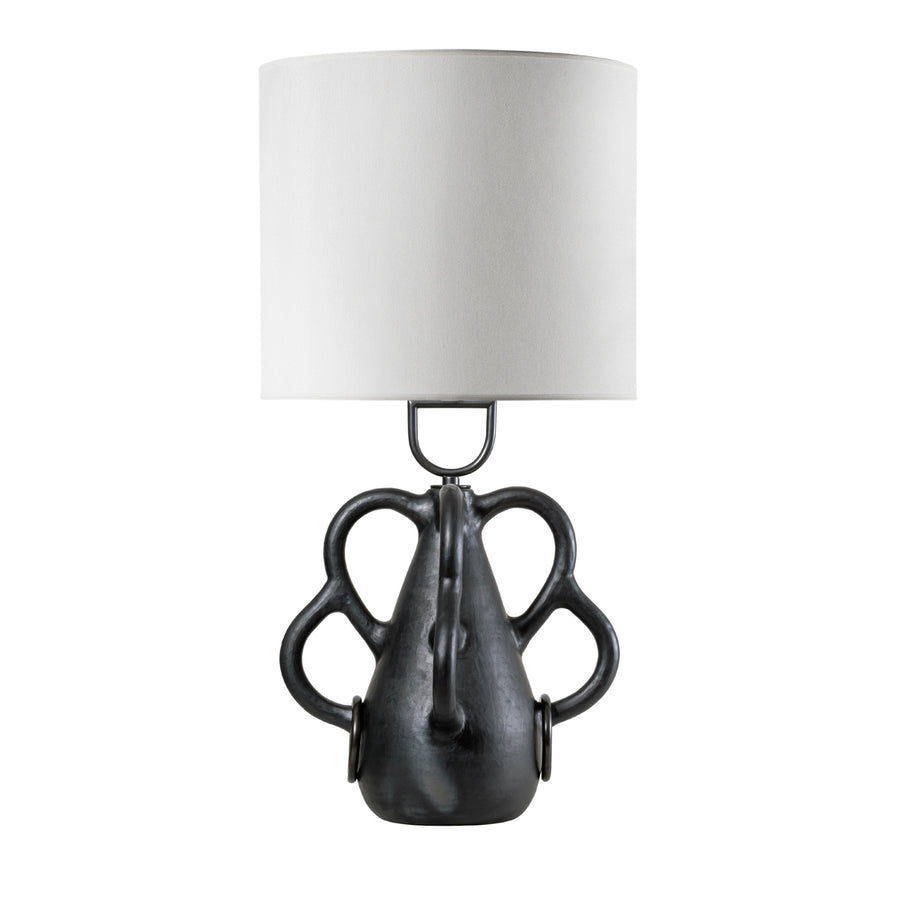 Lampshade CHAFARIZ clay structure (black painting) + black brass + white linen dome