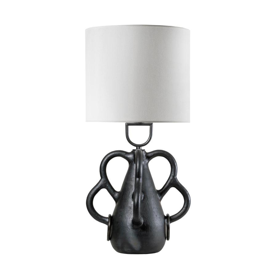 Lampshade CHAFARIZ clay structure (black painting) + black brass + white linen dome