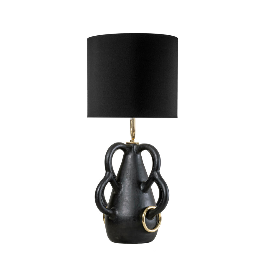 Lampshade CHAFARIZ clay structure (black paiting) + polished brass + black linen dome