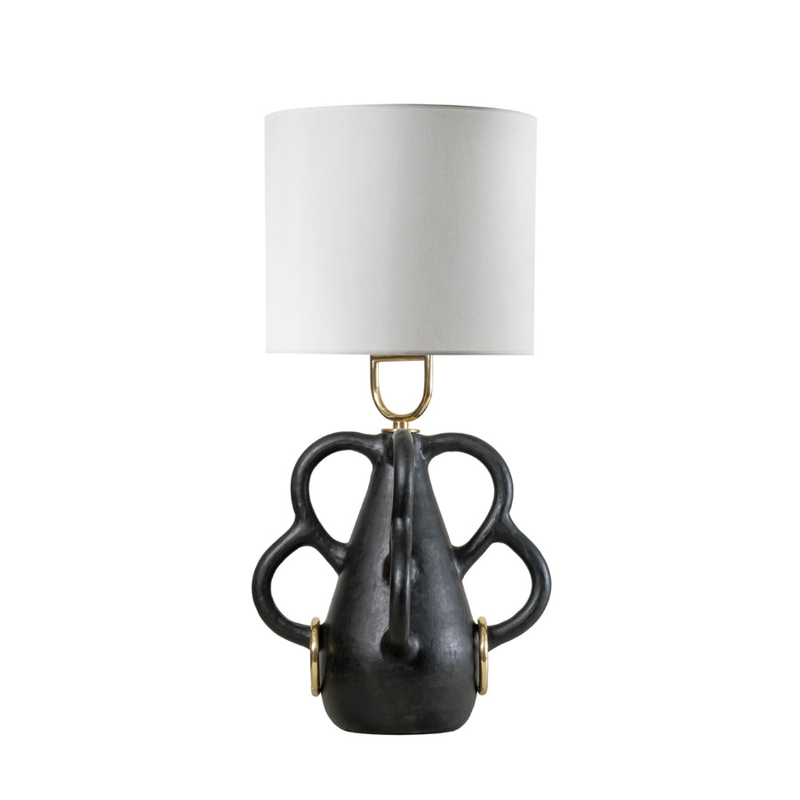 Lampshade CHAFARIZ clay structure + (black paiting) + polished brass + white linen dome