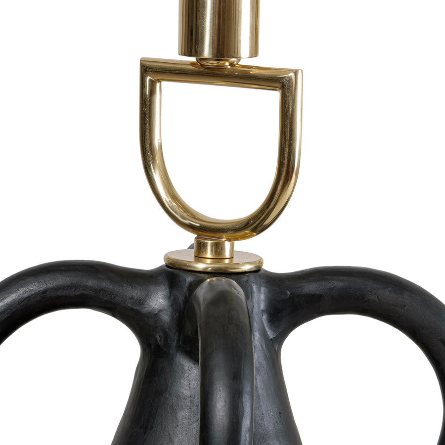 Lampshade CHAFARIZ clay structure (black paiting) + polished brass + black linen dome