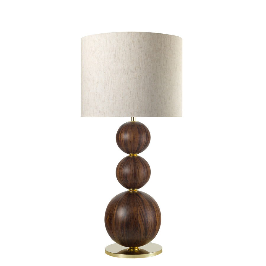 Lampshade IMBU 03 polished brass + sphere with umbuia wood blade + mix linen shade