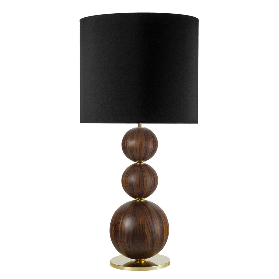Lampshade IMBU 03 polished brass + sphere with imbuia wood blade + black linen shade
